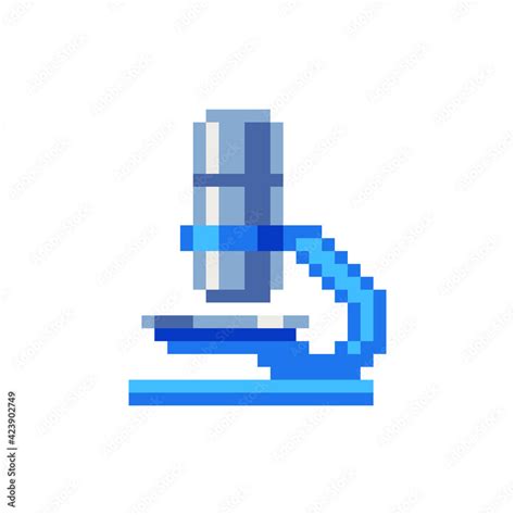 Microscope Pixel Art Icon Isolated Vector Flat Illustration Biology