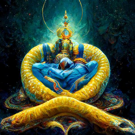 I asked AI to create "lord vishnu sleeping on king of snake in the universe,vibrant,realistic ...