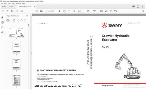 Sany Sy35u Crawler Hydraulic Excavator Shop Manual Pdf Download