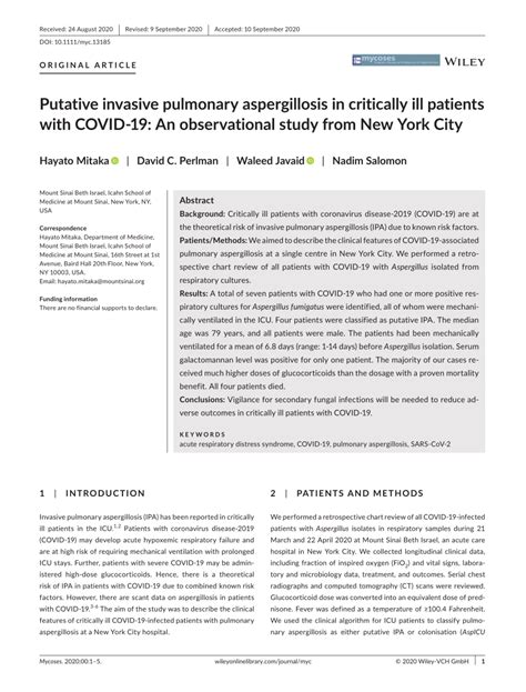 PDF Putative Invasive Pulmonary Aspergillosis In Critically Ill