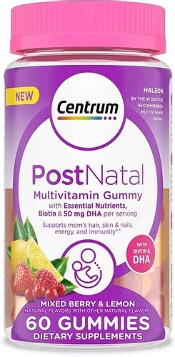 Centrum Multi Vitaminas Postnatal Con Biotina Y Dha 60 Gomas Sabor Frutos Rojos Y Limón Envío