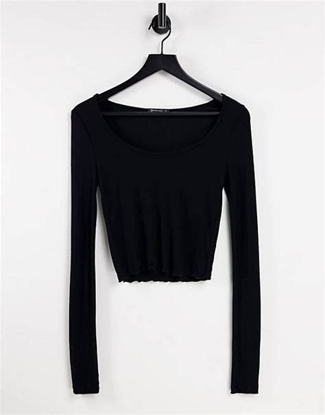 Stradivarius Scoop Neck Fitted Top In Black Asos