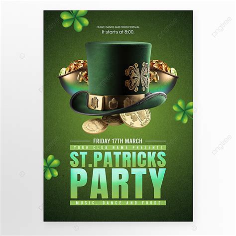 Cartoon Three Dimensional 3d Hat Gold Coin Jar Clover St Patricks Day Poster Template Download