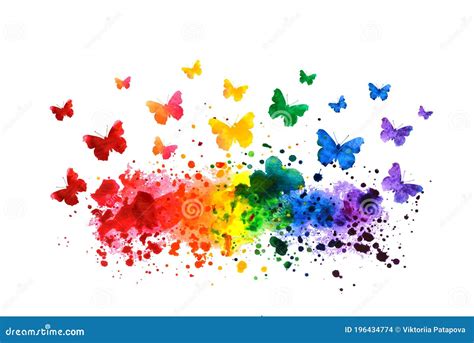 Rainbow Watercolor Splash Background With Flying Butterflies Vector