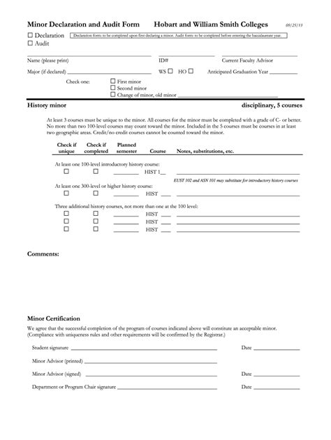 Fillable Online Hws History Minor Declaration Audit Form Hobart And