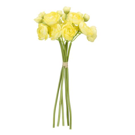 Set Of 12 Yellow And Green Artificial Buttercup Flower Bouquet 11