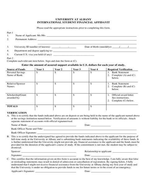 International Student Financial Affidavit University At Albany Free