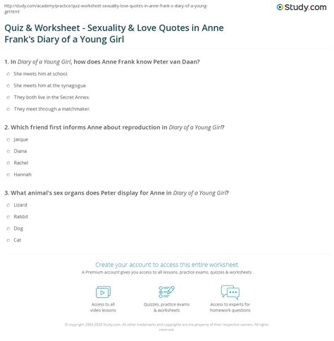 Quiz And Worksheet Sexuality And Love Quotes In Anne Franks Diary Of A