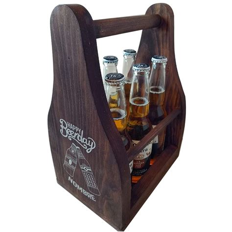 Canasta Portadora De Bebidas En Madera Con Destapador Personalizado