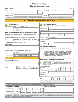 Fillable Online Fill Standard Choice Form Superannuation Instructions