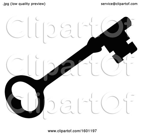 Clipart of a Black and White Heart Skeleton Key - Royalty Free Vector ...