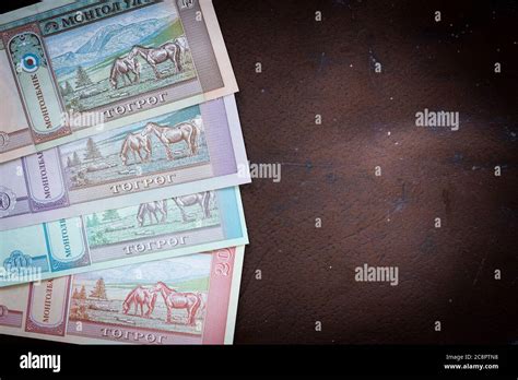 Mongolia Currency Tugrik Money Various Banknotes Place For Text