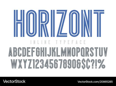 Condensed inline horizont font typeface alphabet Vector Image