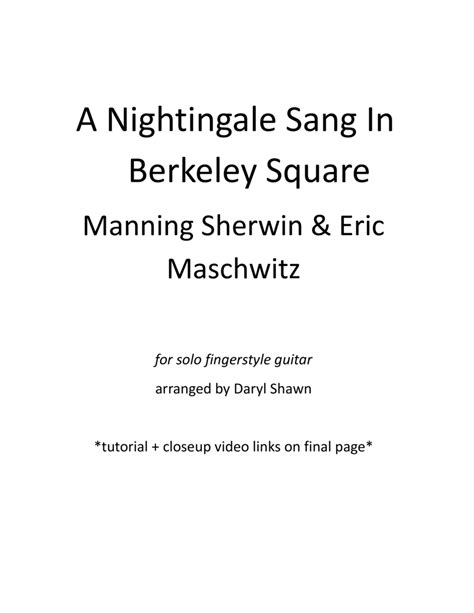 A Nightingale Sang In Berkeley Square Arr Daryl Shawn Sheet Music