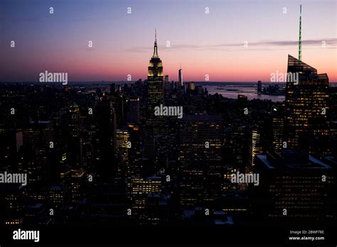 Picture Of Manhattan At Night Taken From Rockefeller Center Sunset On