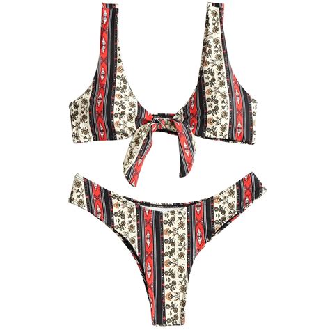 Women Tiny Floral Knot Bikini Set Sexy Swimwear Women Swimsuit Push Up