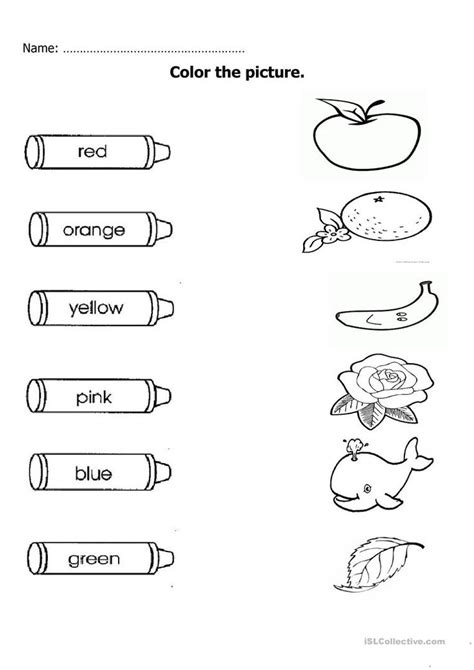 Color Words Kindergarten Worksheets