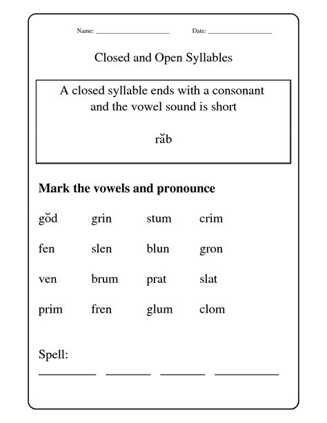 Open Syllables Worksheets