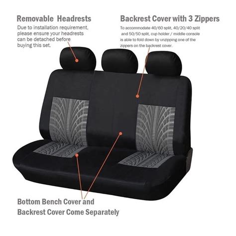 Autoyouth 3 Colour Track Detail Style Car Seat Covers Set Polyester