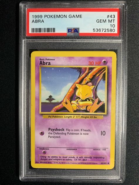 Abra 43102 Base Set Common Pokemon Card Unlimited Wotc Values Mavin