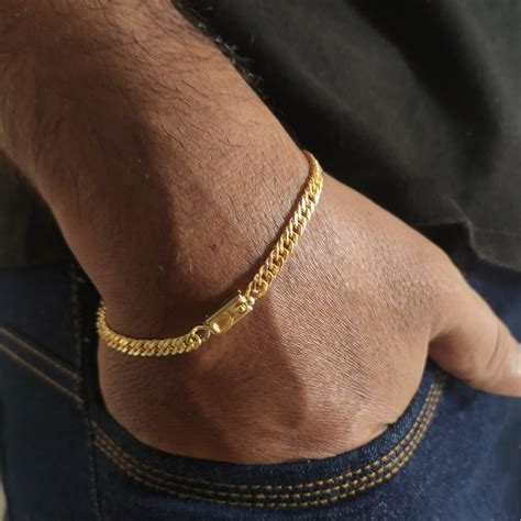 Pulseira Masculina Banhada A Ouro K Mm Fecho Gaveta Escorrega O Pre O