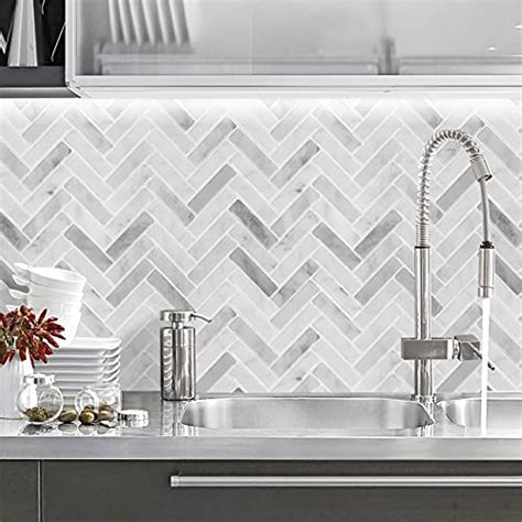 Stickgoo Peel And Stick Tile Backsplash Grey Herringbone Adhesive