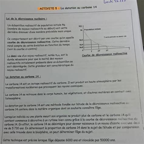 ACTIVITE 51 La datation au carbone 14 Loi de la décroissonce nucléaire