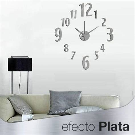 Reloj Pared Adhesivo Plata Amazon Es Hogar Y Cocina