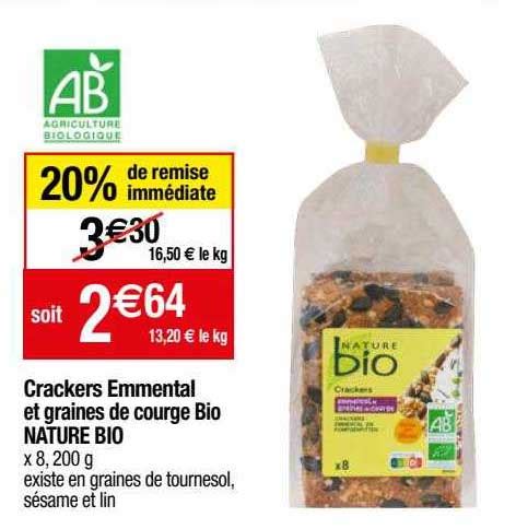 Promo Crackers Emmental Et Graines De Courge Bio Nature Bio Chez Migros