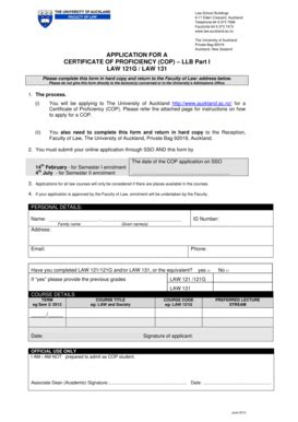 Fillable Online Law Auckland Ac Application For A Certificate Of