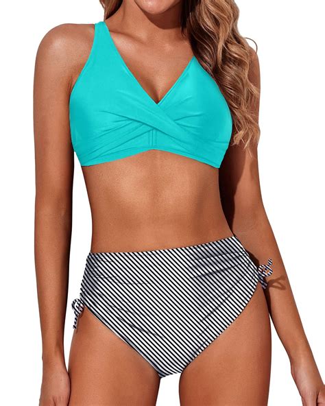 Aqua Eve Women High Waisted Bikini Twist Front Swimsuits Lace Up Bikini