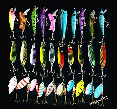 30pcs Fishing Lure Set With Shark Hooks Colorful Mixed Mental Hard Minnow Lures Spinner baits ...