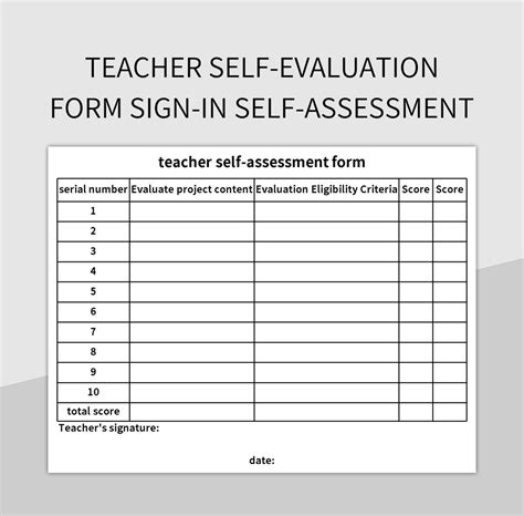 Teacher Self Evaluation Form Sign In Self Assessment Excel Template And