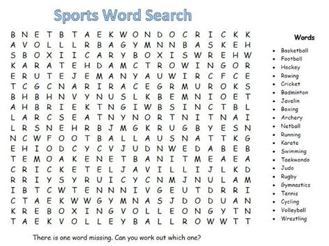 Printable Sports Word Search