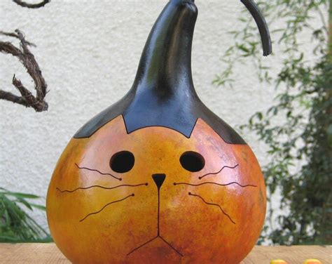 Halloween Gourd Jack O Lantern Kitty Cat Natural Fall Harvest Pumpkin