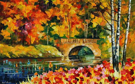 Leonid Afremov Autumn Bridges Pictorial Art HD Wallpaper Pxfuel