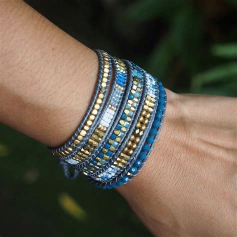 Blue Mix Beaded Wrap Bracelet Bohemian Bracelet Beadwork Bracelet