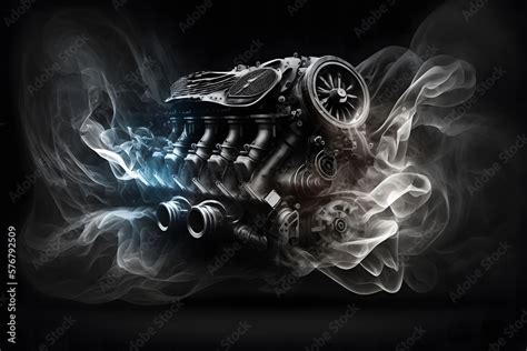 Modern car engine on deep solid black background. Neural network AI ...