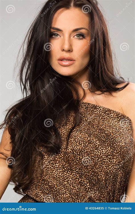 Brunette Wearing Leopard Fur Stock Image Image Of Isolated Carnivore