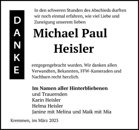 Traueranzeigen Von Michael Paul Heisler M Rkische Onlinezeitung