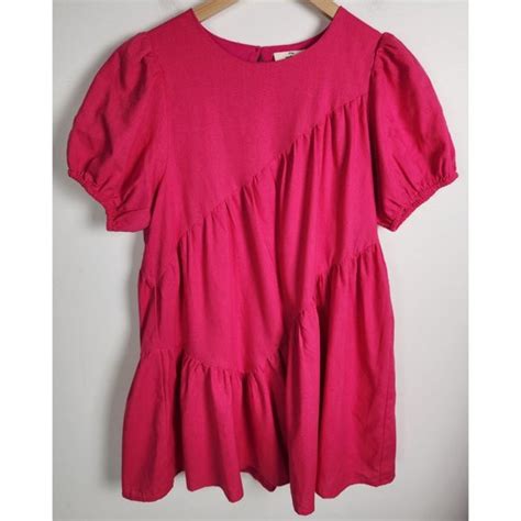 Entro Dresses Entro Womens Sz S Barbie Pink Puff Sleeve Linen Blend