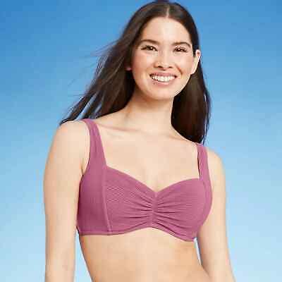 Shade Shore Women S Lightly Lined Pucker Ribbed Bikini Top Mauve Size