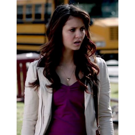 Nina The Vampire Diaries S Elena Gilbert Beige Leather Jacket