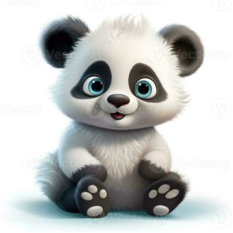 Cute Fluffy Baby Panda In Disney Style Clipart On White Background AI