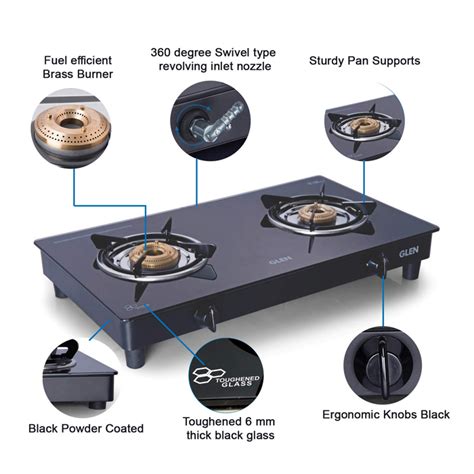 Buy Glen 2 Burner Glass Gas Stove Extra Large With Fuel Efficient Brass Burners 1020 Gtxl Bb Bl