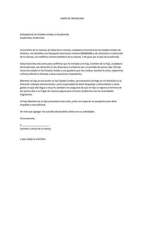 Carta De Invitacion A Estados Unidos