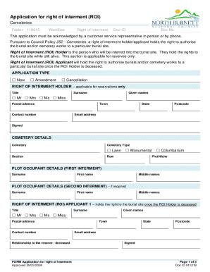 Fillable Online Northburnett Qld Gov Application For Right Of Interment