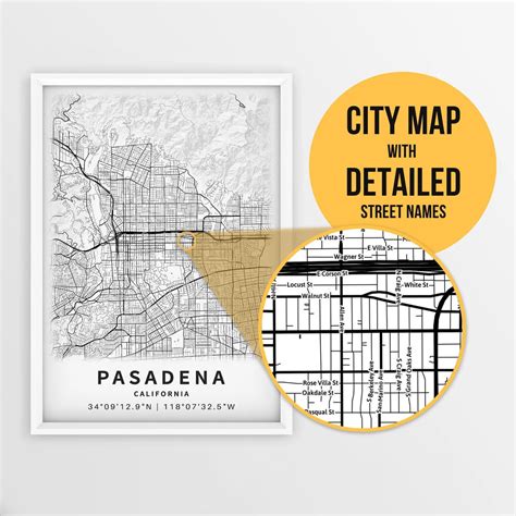 Printable Map of Pasadena, California, USA With Street Names Instant ...