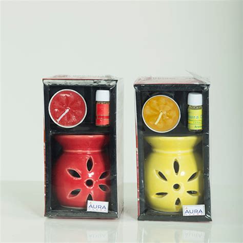 Auradecor Set Of 2 Assorted Aroma Oil Burner With Tealights And 5 Ml Aro