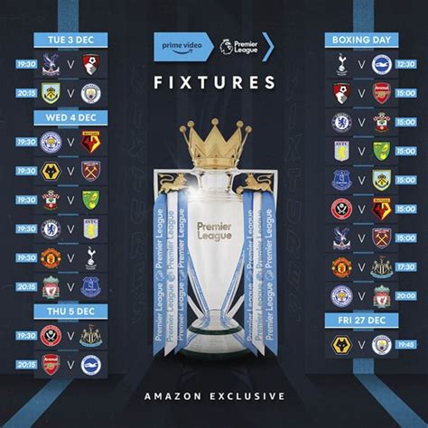 Premier League fixtures: Schedule announced for Amazon December and ...